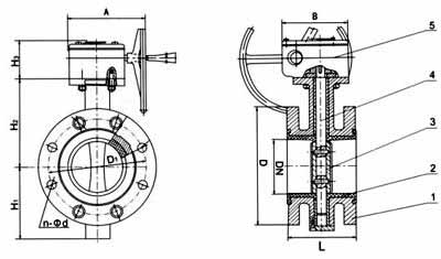 法兰衬胶蝶阀结构示意图
